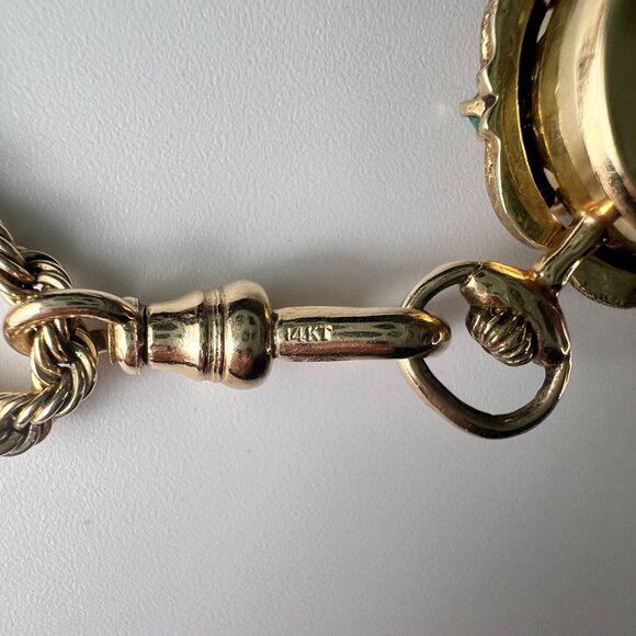 VTG 14KGold Pendant Watch with Floral Motif encrusted Rubies, Emeralds & Diamond - Picture 6 of 13